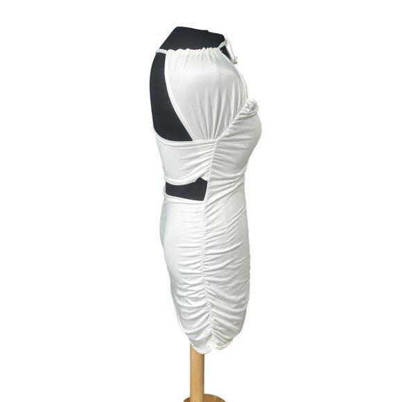 Shein White Ruched Halter Mini Dress With Open Back & Tie Details Size L - Picture 2 of 8